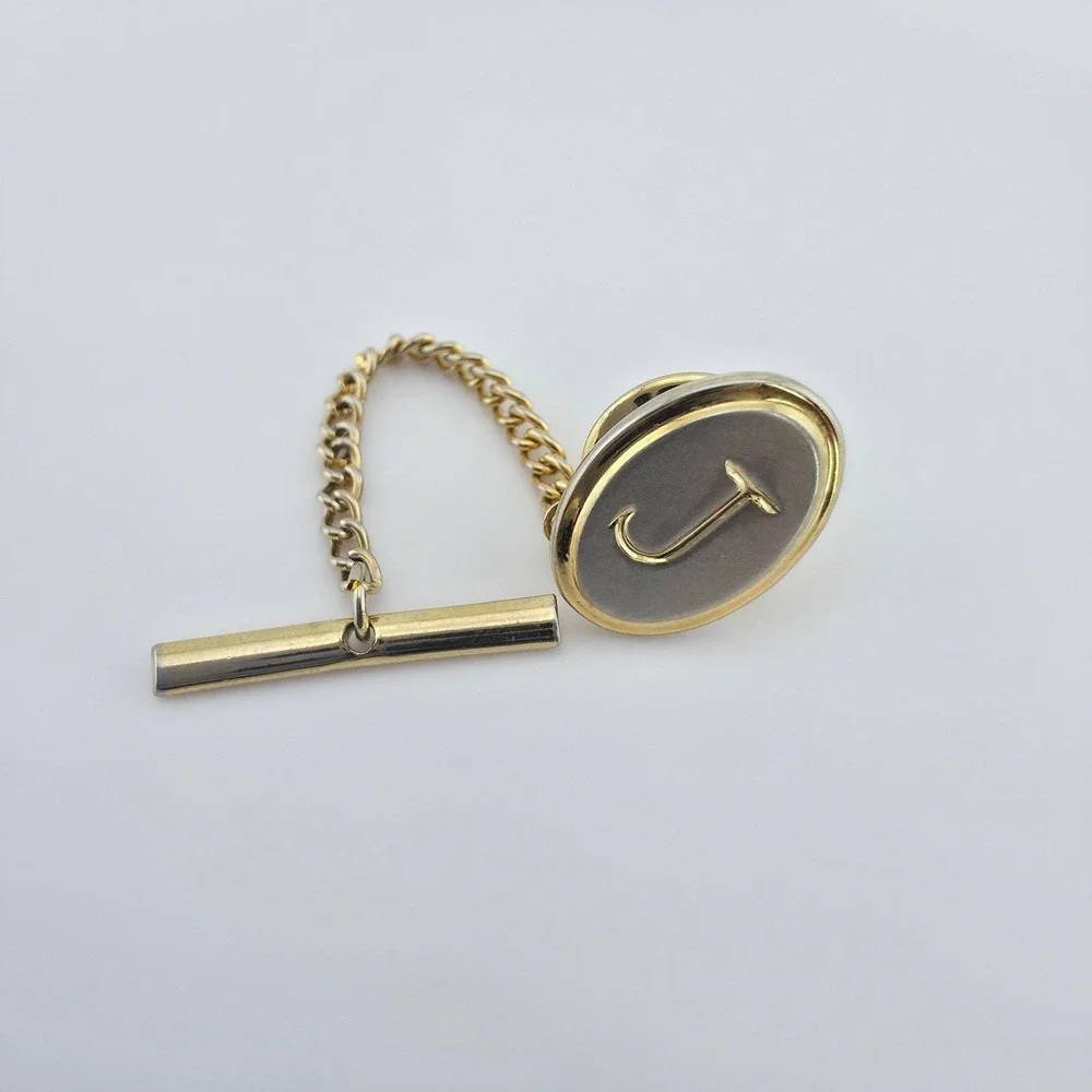 Vtg Letter 'J' Monogram Tie Tack Clip Clasp Polished Silver Gold Tone FREE $HIP!